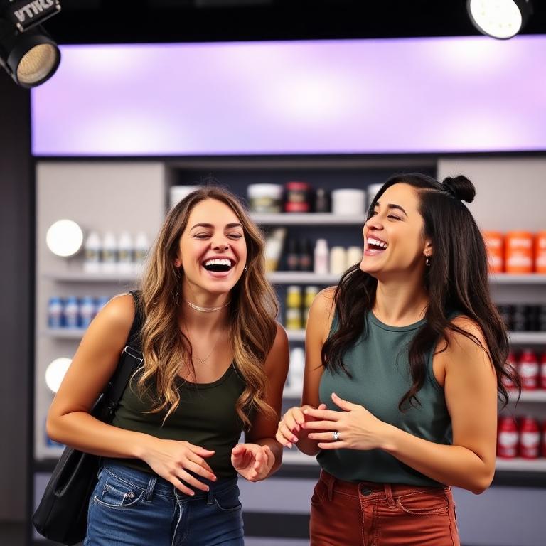 Two hosts laughing on set